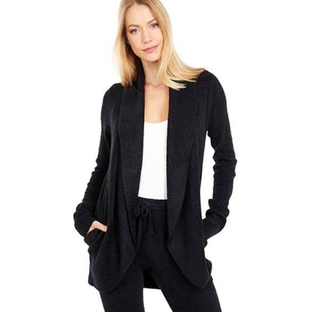 Barefoot Dreams Cozychic Lite Circle Cardi Cardigan Sweater Black Xs/S